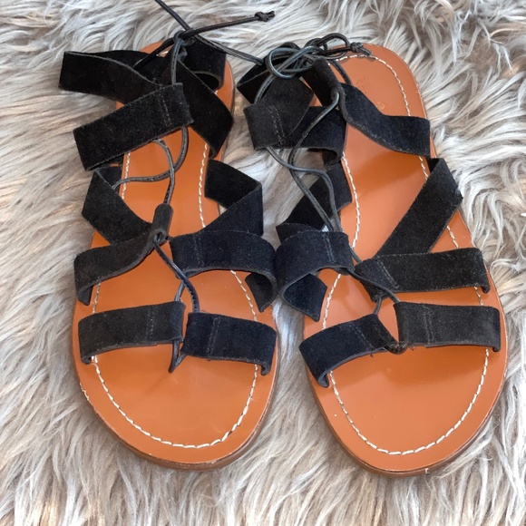 Kate Spade Black Suede Gladiator Sandals Lace Up Size 9.5 - Picture 3 of 8